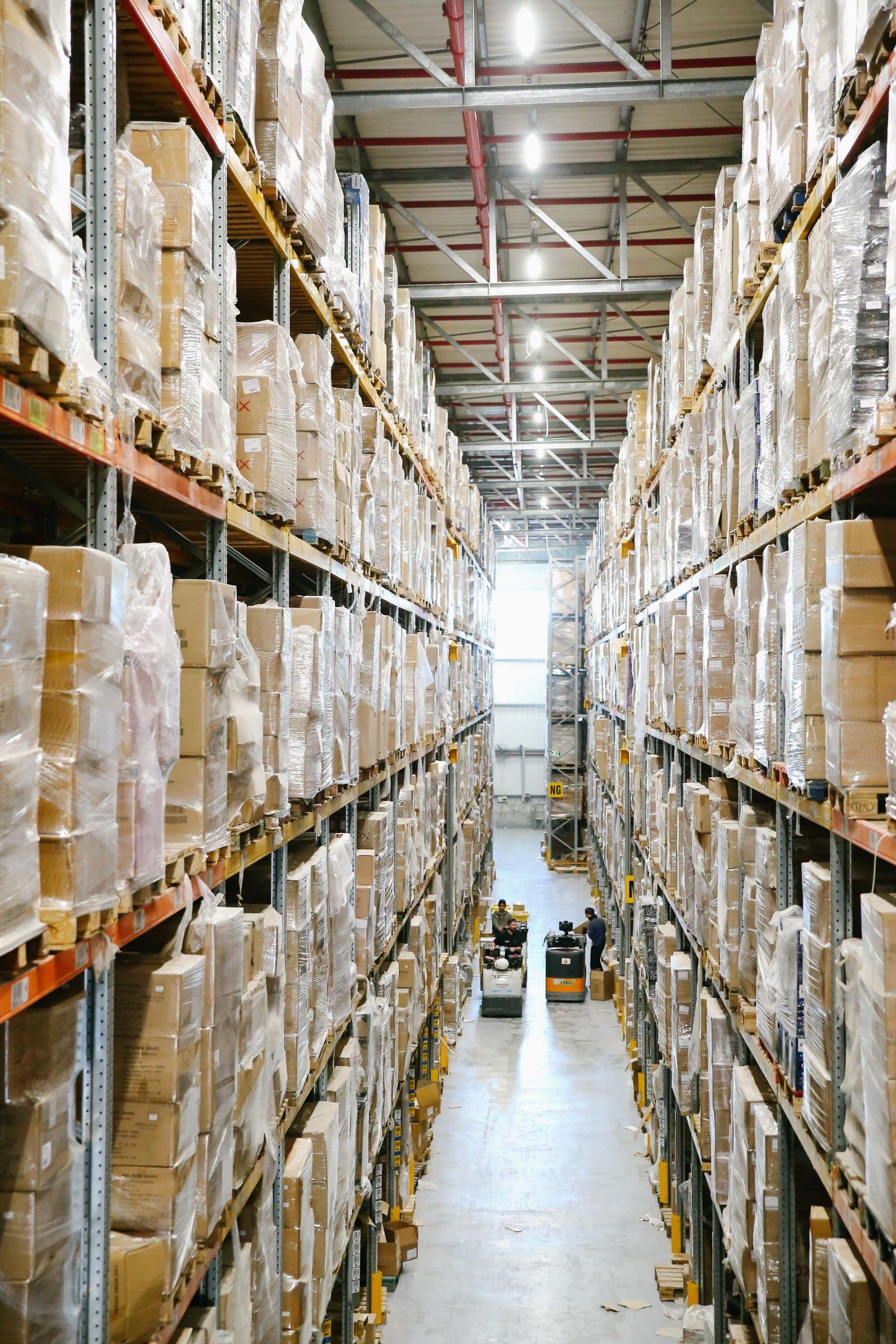 Finished packaging products in a warehouse