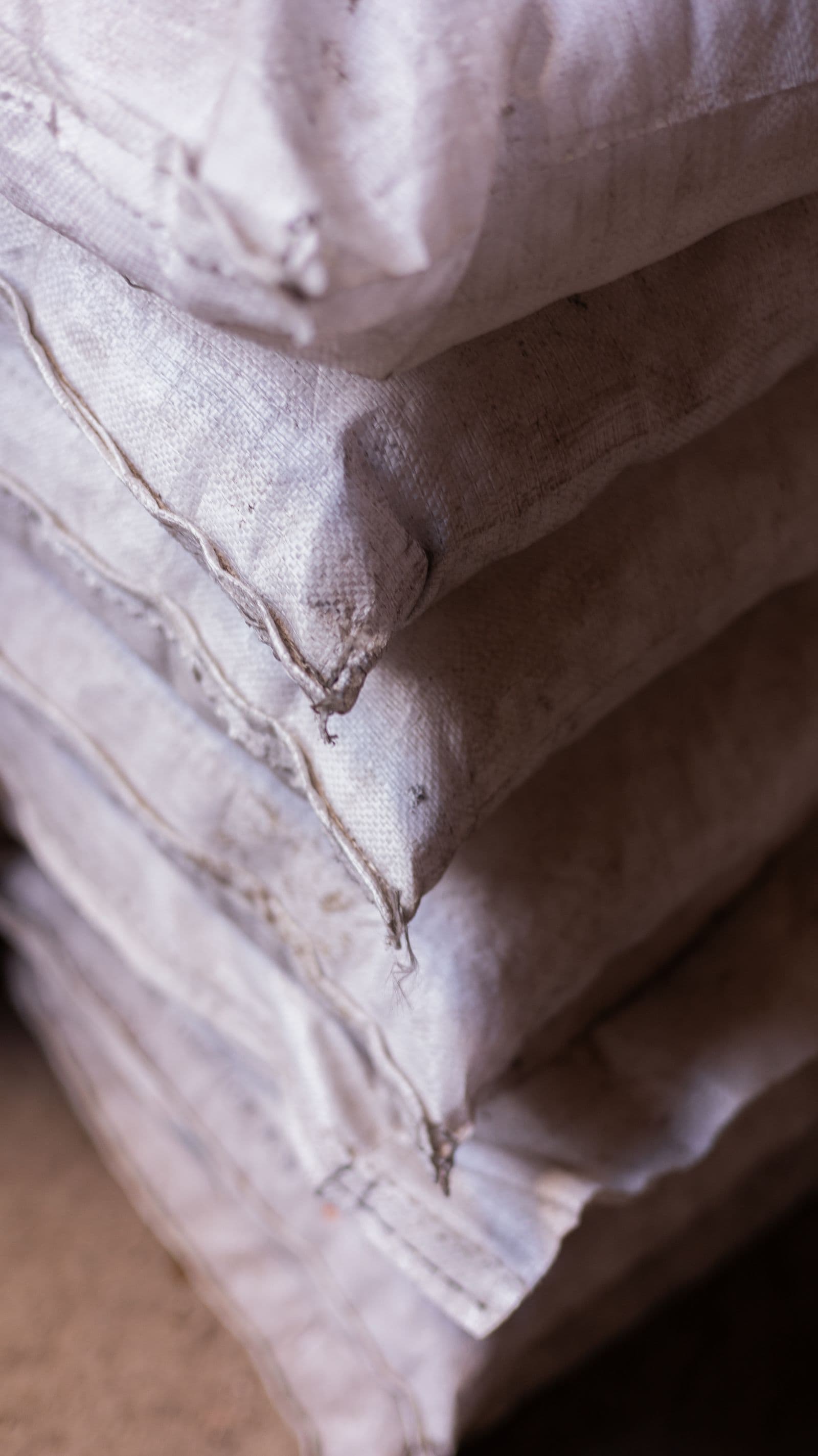 Bulk storage sacks in a warehouse